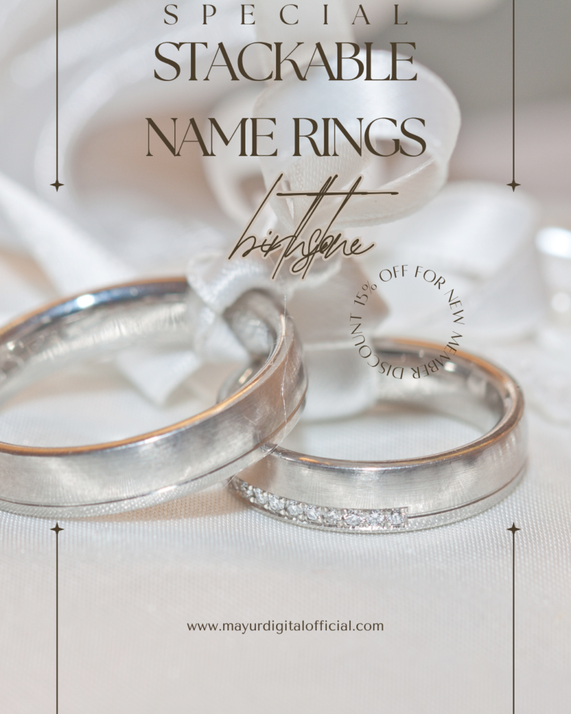 stackable name rings with birthstone